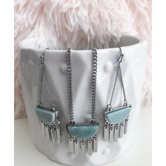 RETAIL $50 Kinsley Armelle Bianca Collection Silver Solar Earrings*Amazonite - Picture 2 of 2